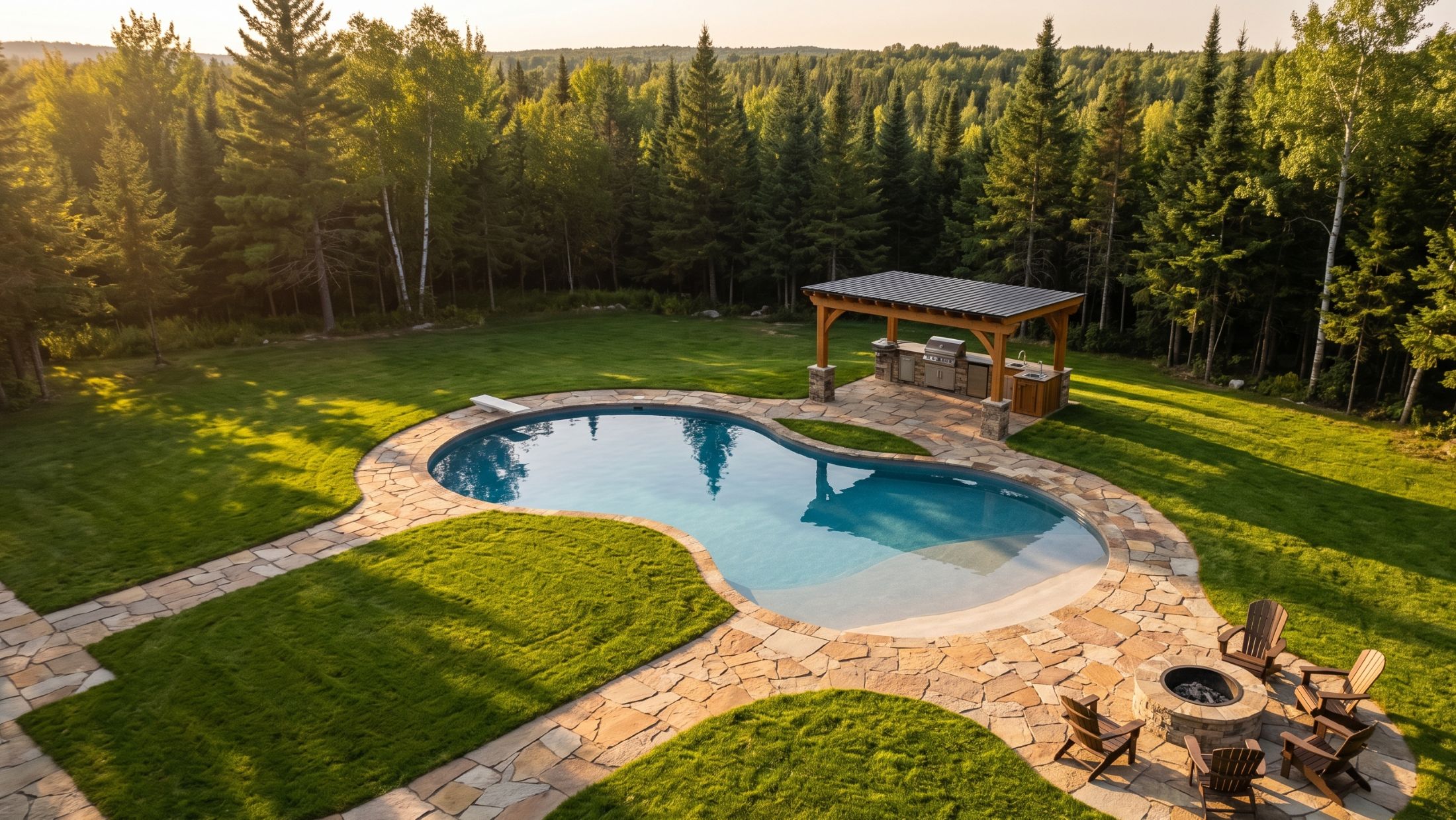Piscine creusée sur grand terrain à Cantley. aménagement paysager complet par Paysagement Pierre Perrier