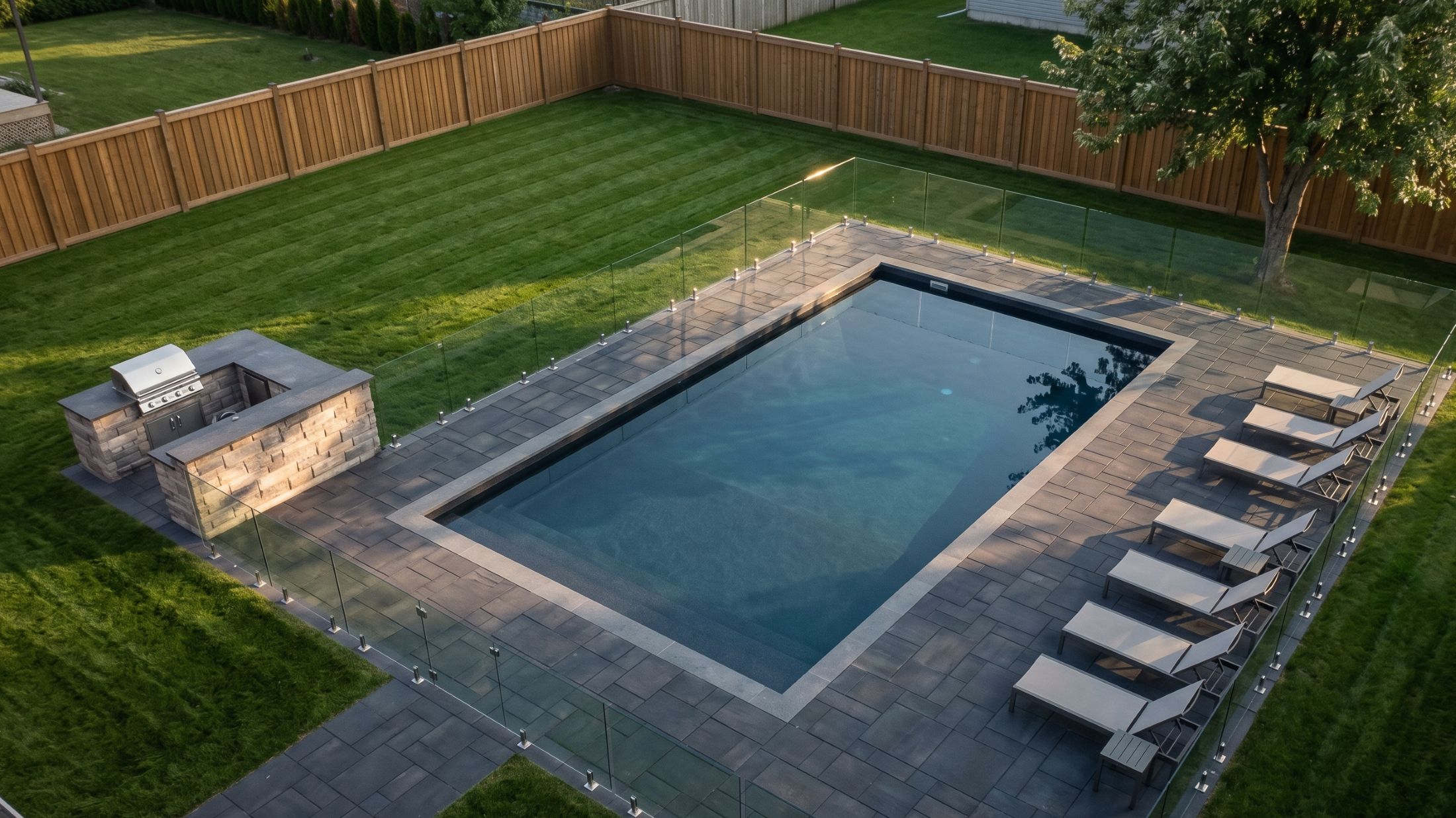 Piscine creusée à Gatineau. aménagement paysager complet par Paysagement Pierre Perrier