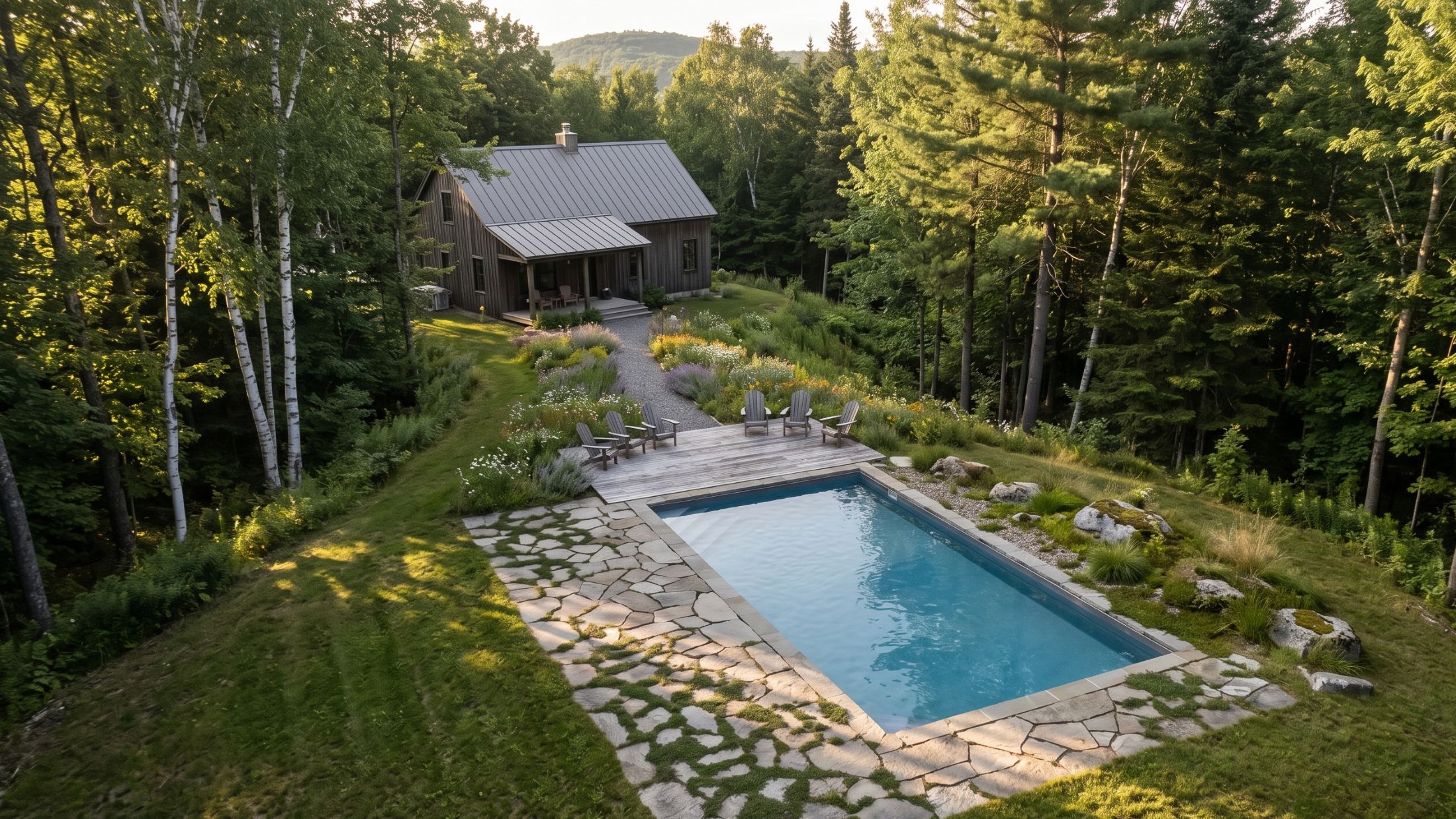 Piscine creusée à Val-des-Monts — installation en terrain rocheux en montagne